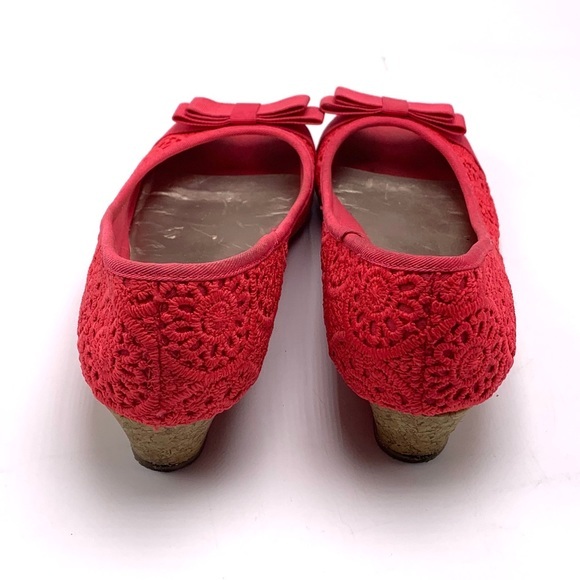 American Eagle Pink Peep Toe Crochet Cork Wedges - Picture 8 of 14